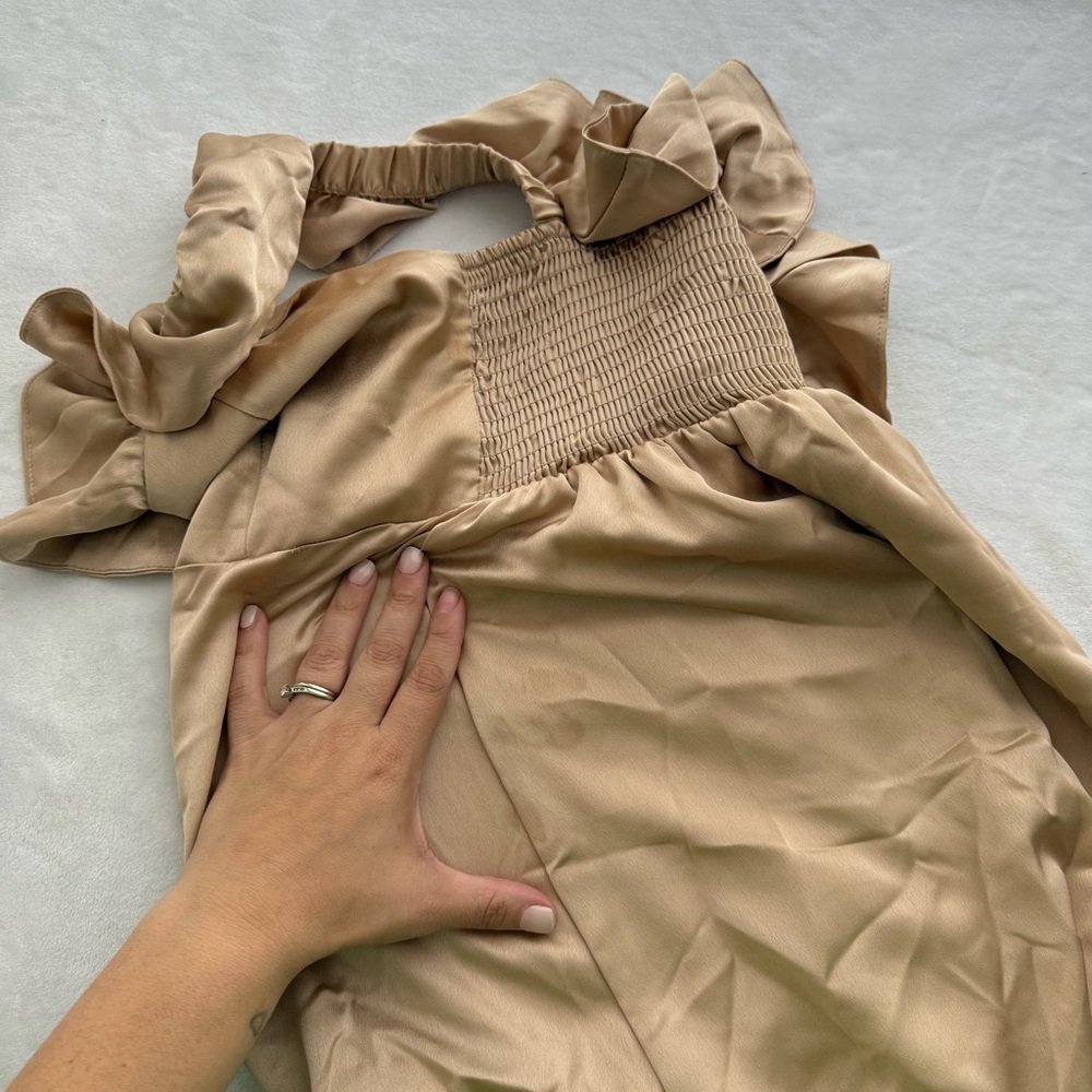 Show Me Your MuMu Alexis Midi Dress Small Champagne Luxe Satin - Picture 14 of 14